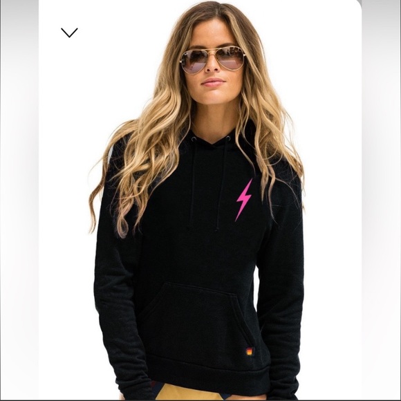 Aviator Nation Tops - ⚡️NWOT Aviator Nation Charcoal Black & Pink Bolt Hoodie Size S